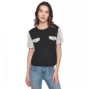 Karl Lagerfeld short-sleeve Tweed Pocket Top